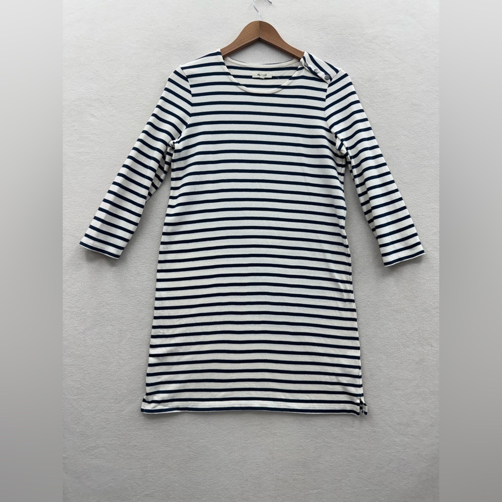 Madewell Women’s Small Cream Blue Nautical Stripe Long Sleeve Midi Shirt Dress